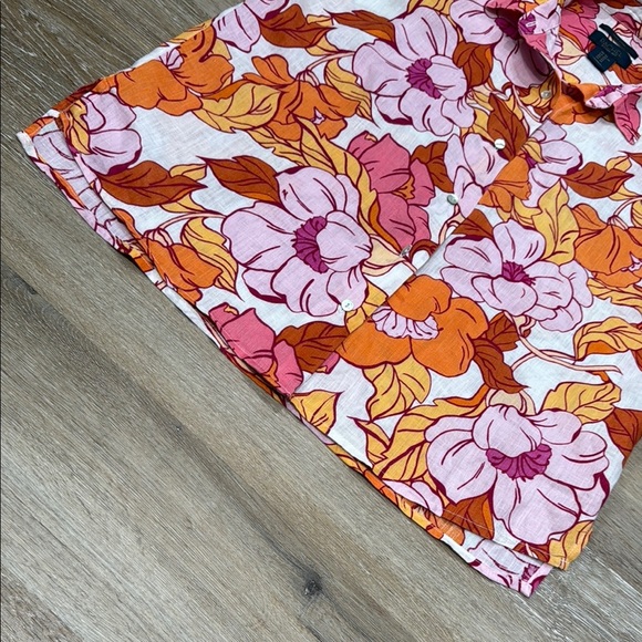 RACHEL ROY Size XS Floral Blouse Pink, Orange, White | 100% Linen | Shirt Collar - Picture 7 of 12